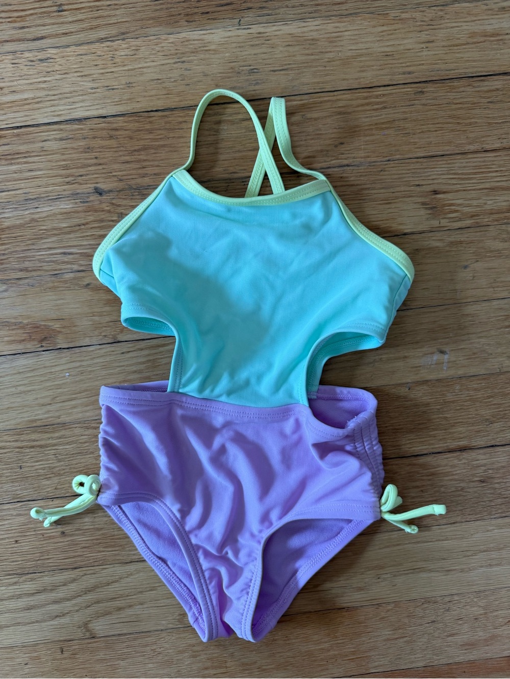Cat & Jack Mint Green and Lavender Cutout One-Piece Swimsuit